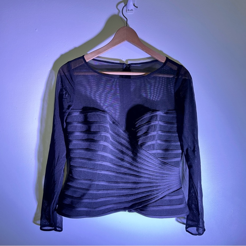 JS Collection Black Corset Sheer Sleeved Top